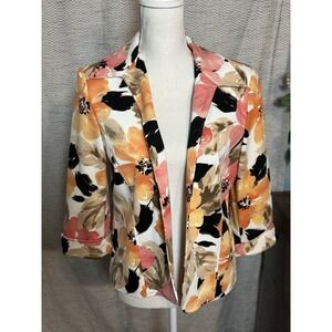 Alfred Dunner Petite Pink Orange White Floral Print Blazer Shoulder Pads 8P